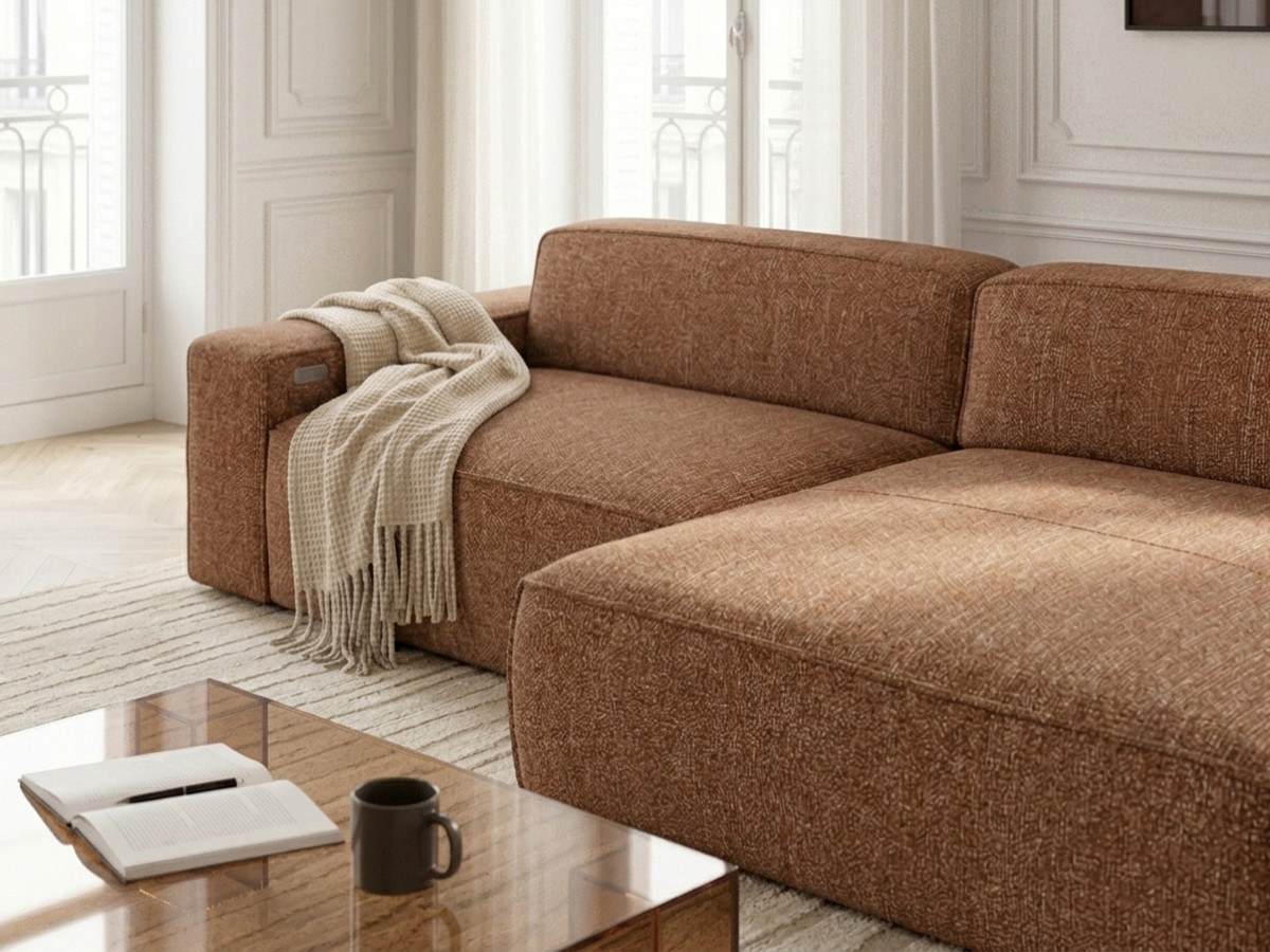 Bobochic Abel Ecksofa mit Schlaffunktion Melange-Stoff Orange Ecke rechts