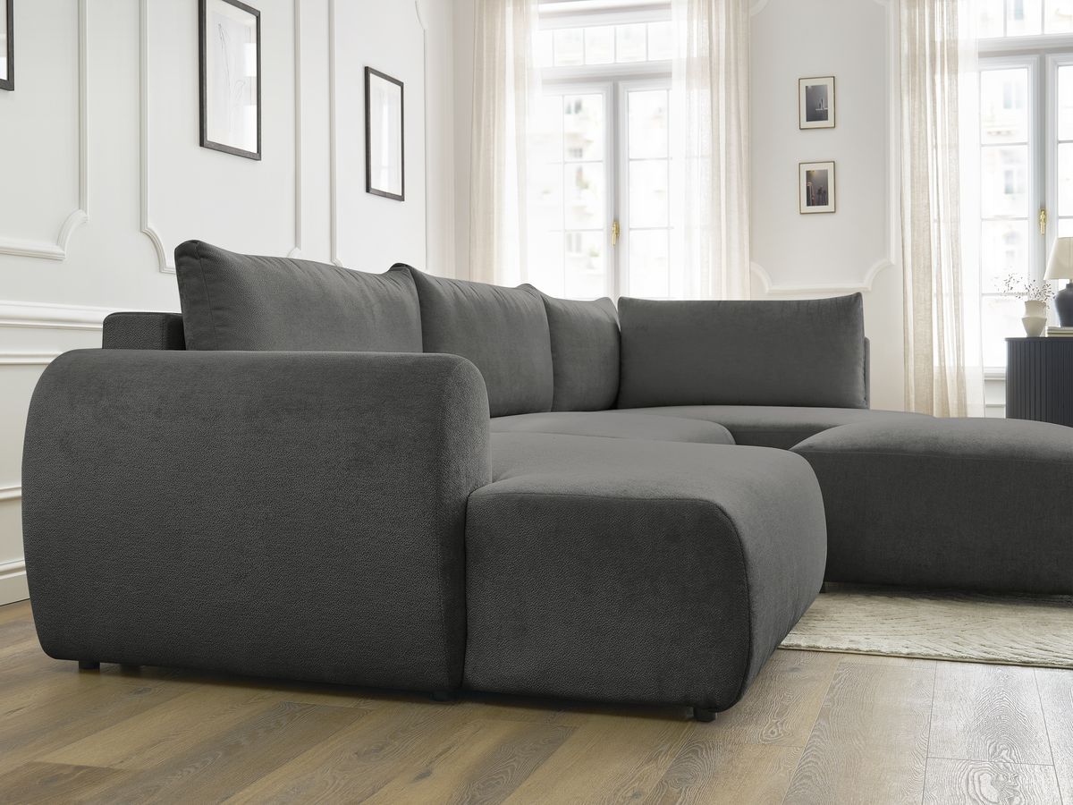 Bobochic Lucien Wohnlandschaft mit Pouf Stoff Dunkelgrau Ecke links