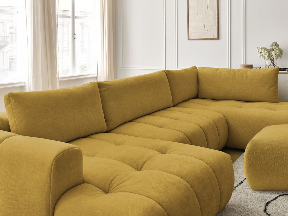 Bobochic Fuji Wohnlandschaft mit Pouf Stoff Gelb Ecke links