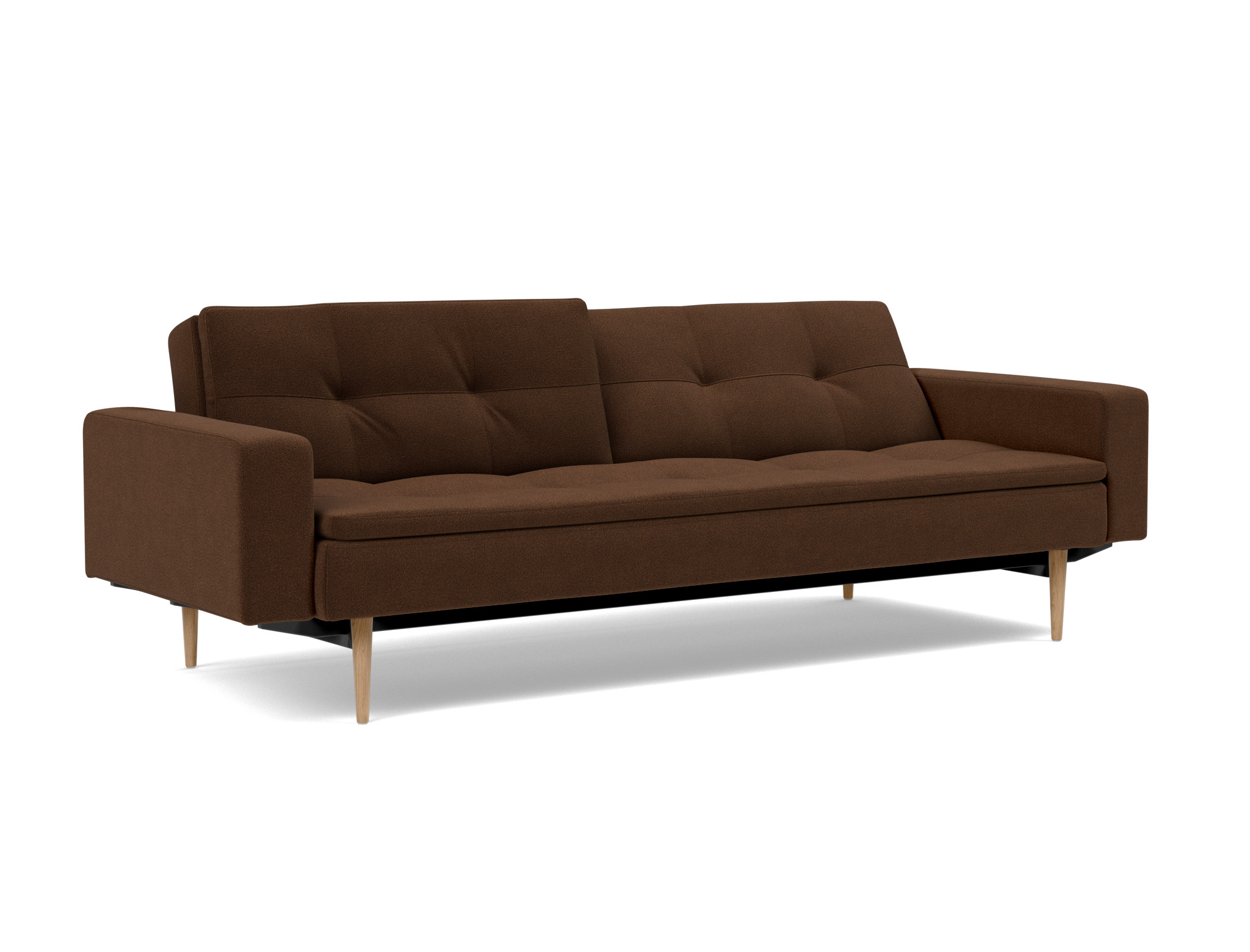 Schlafsofa Dublexo mit Armlehnen Strukturierter Stoff Taura 359-Cappuccino Beine Styletto Eiche hell