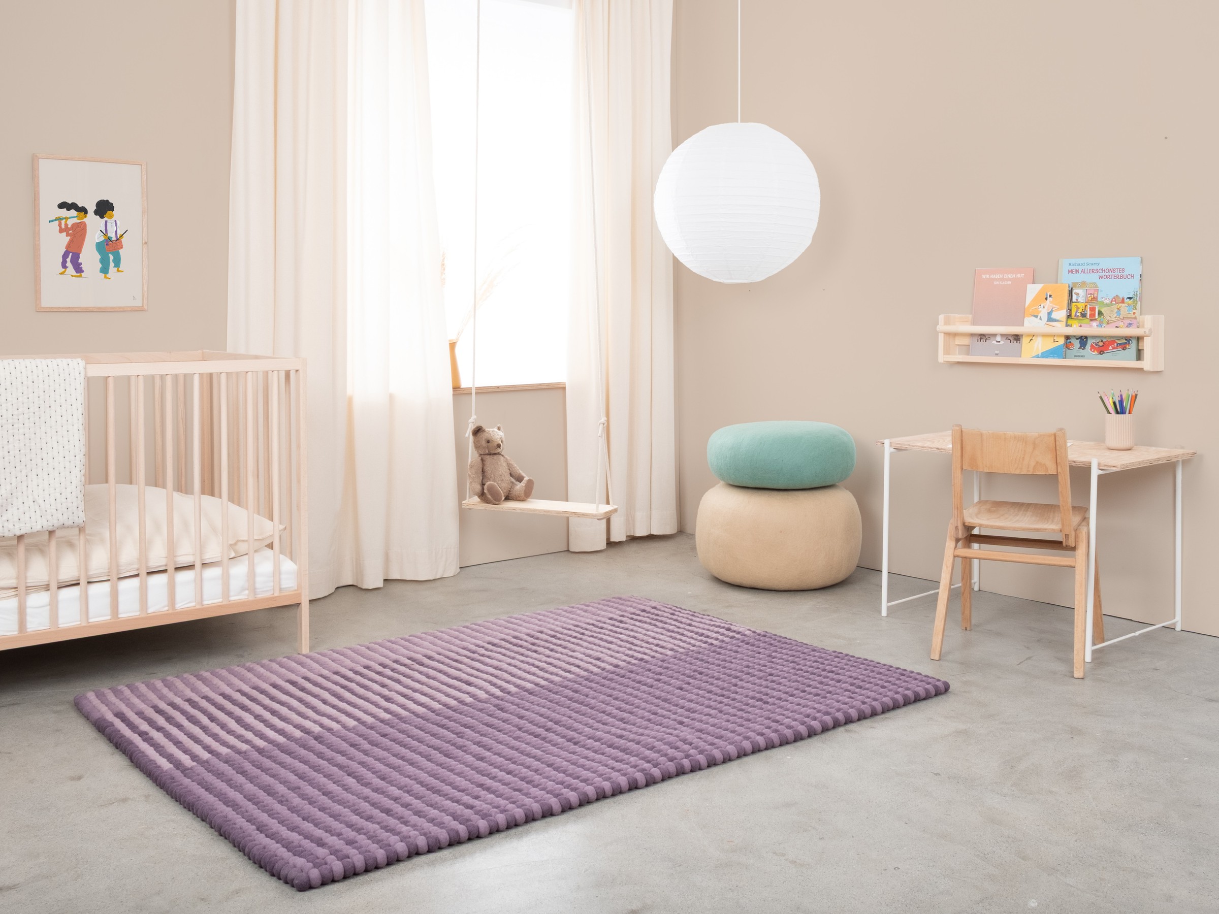 myfelt Fade Filzkugelteppich Flieder rechteckig 70 x 100 cm