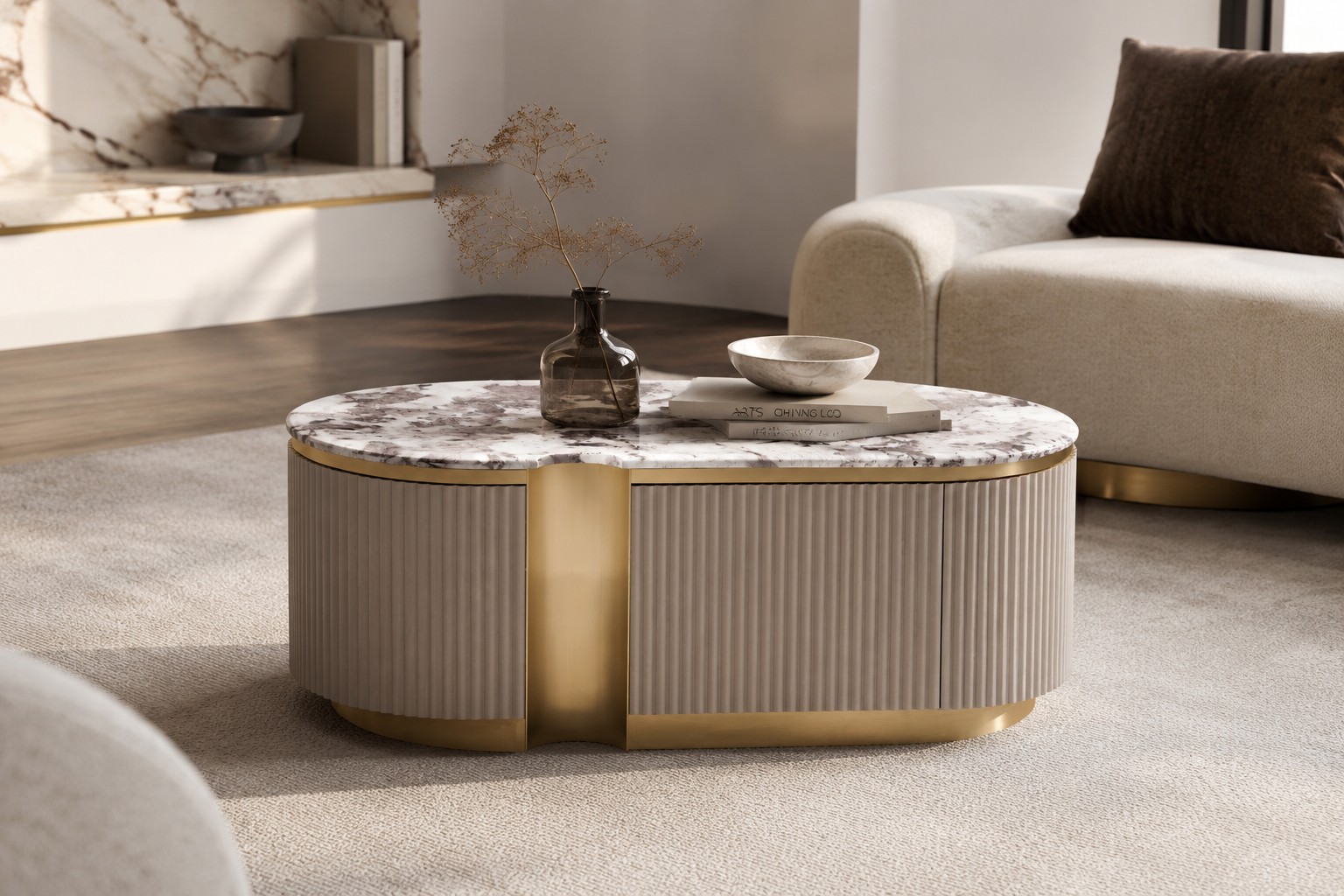Livin Hill Couchtisch Stilig 122 × 60 × 45 cm Dunkles Taupe, Platte Taupe/Kühles Dunkelbraun