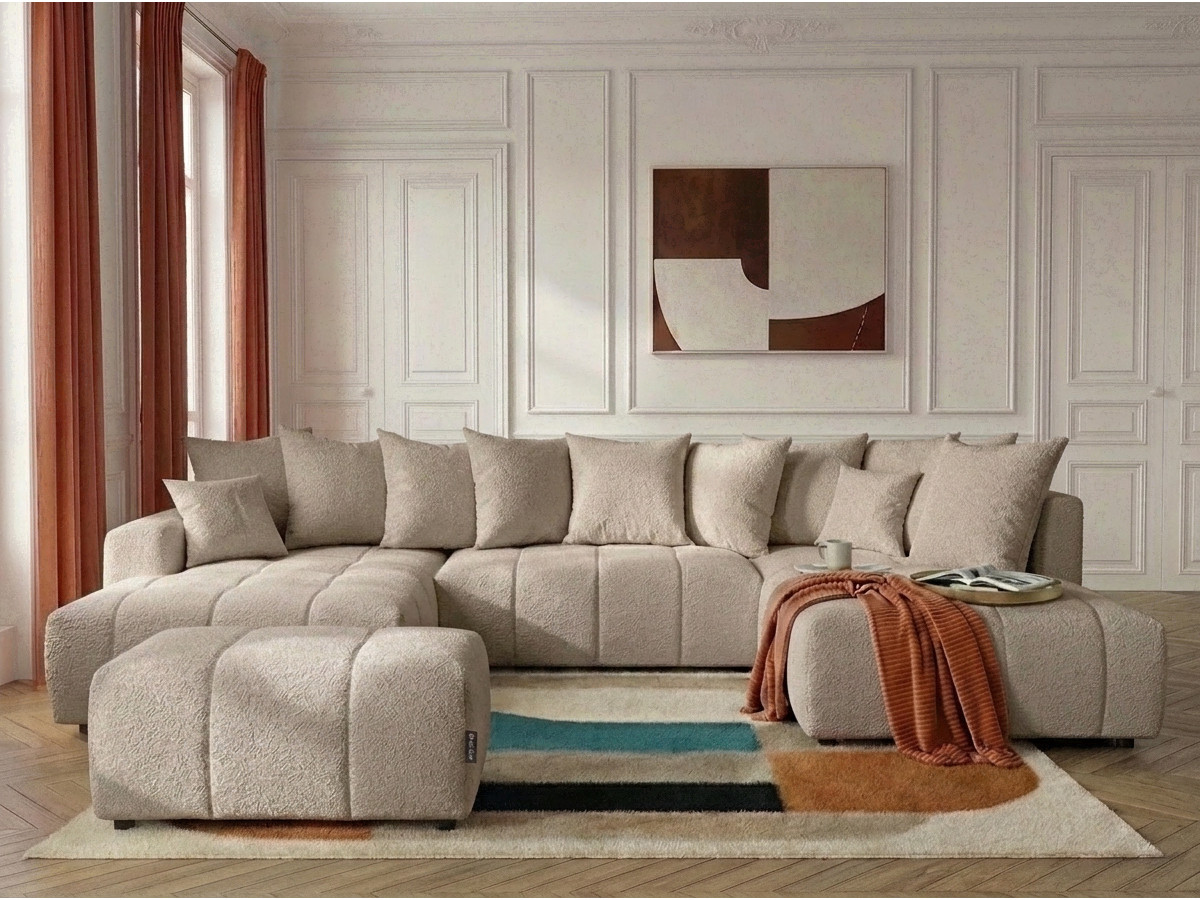 Bobochic Roxelane Wohnlandschaft mit Pouf Bouclé-Stoff Beige Ecke links