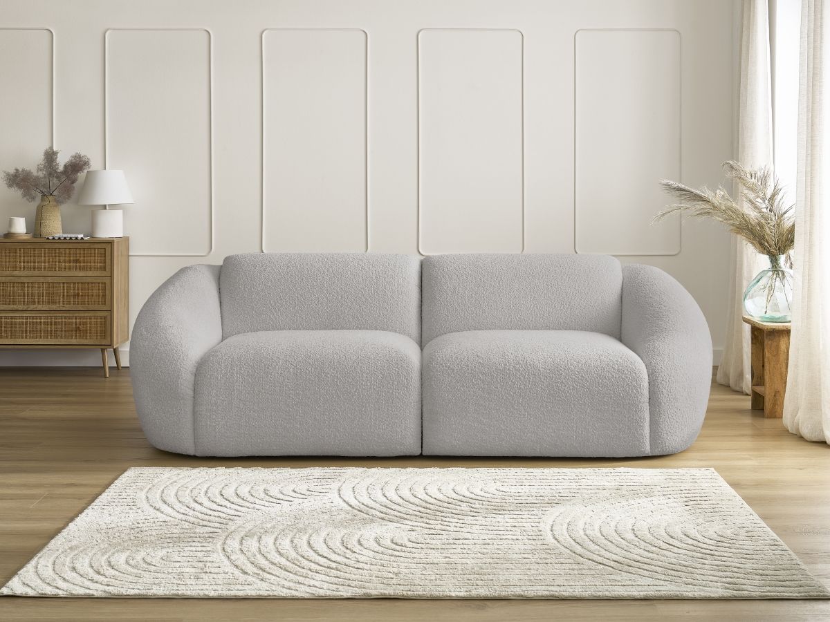 Bobochic Tina Sofa 3-Sitzer Bouclé-Stoff Hellgrau