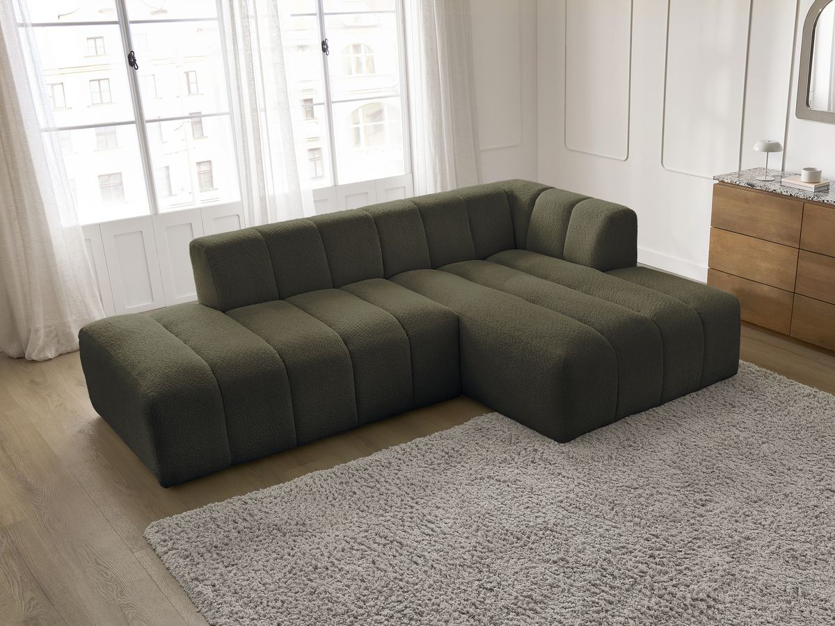 Bobochic Annecy Ecksofa Bouclé-Stoff Grün Ecke rechts