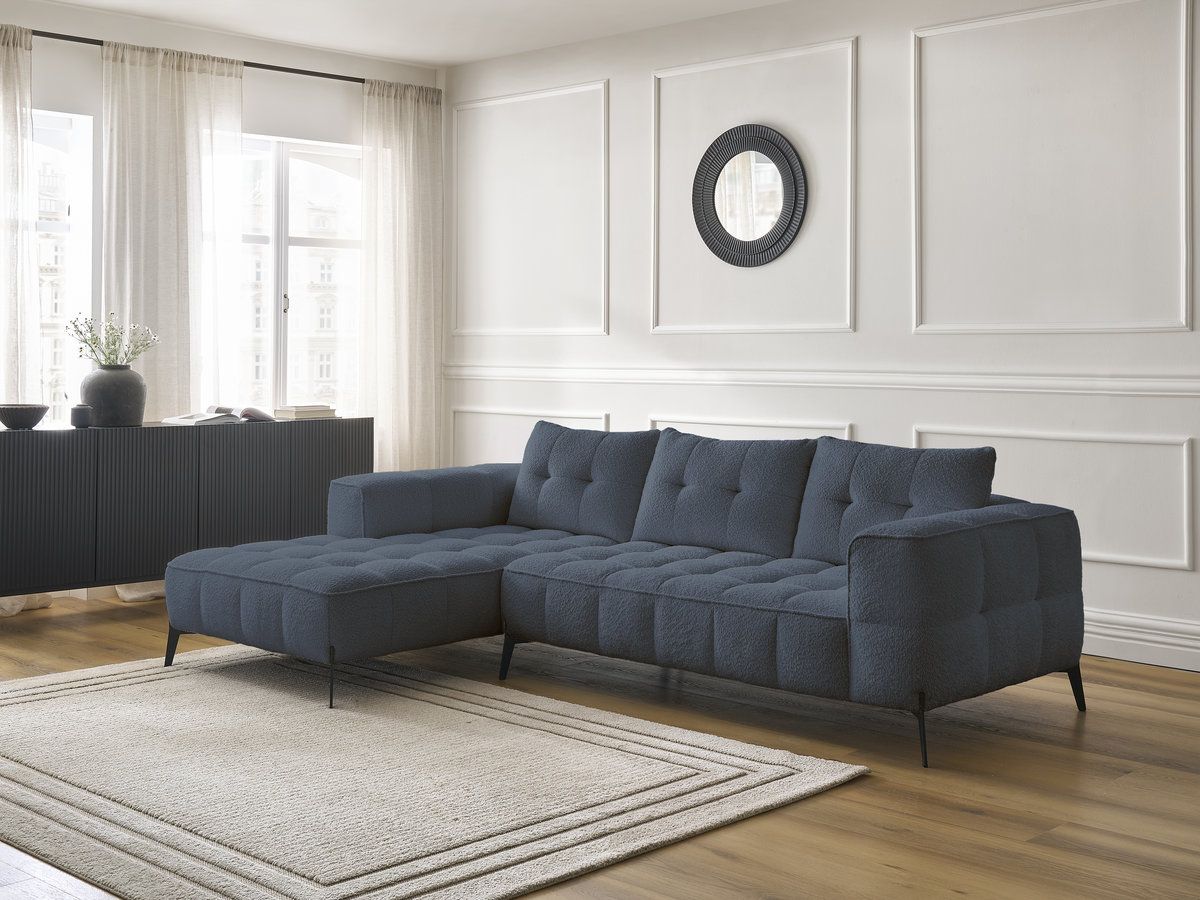 Bobochic Anis Ecksofa Bouclé-Stoff Dunkelblau Ecke links