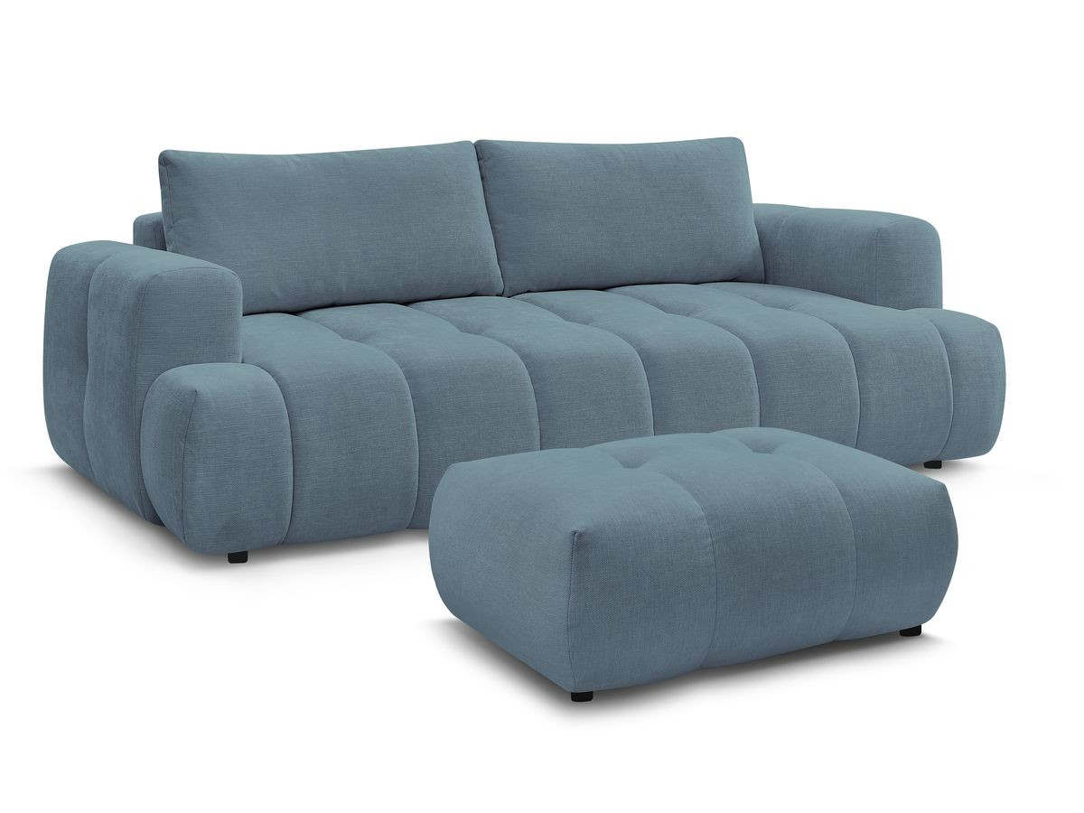 Bobochic Fuji Schlafsofa 3-Sitzer mit Bettkasten und Pouf Stoff Hellblau