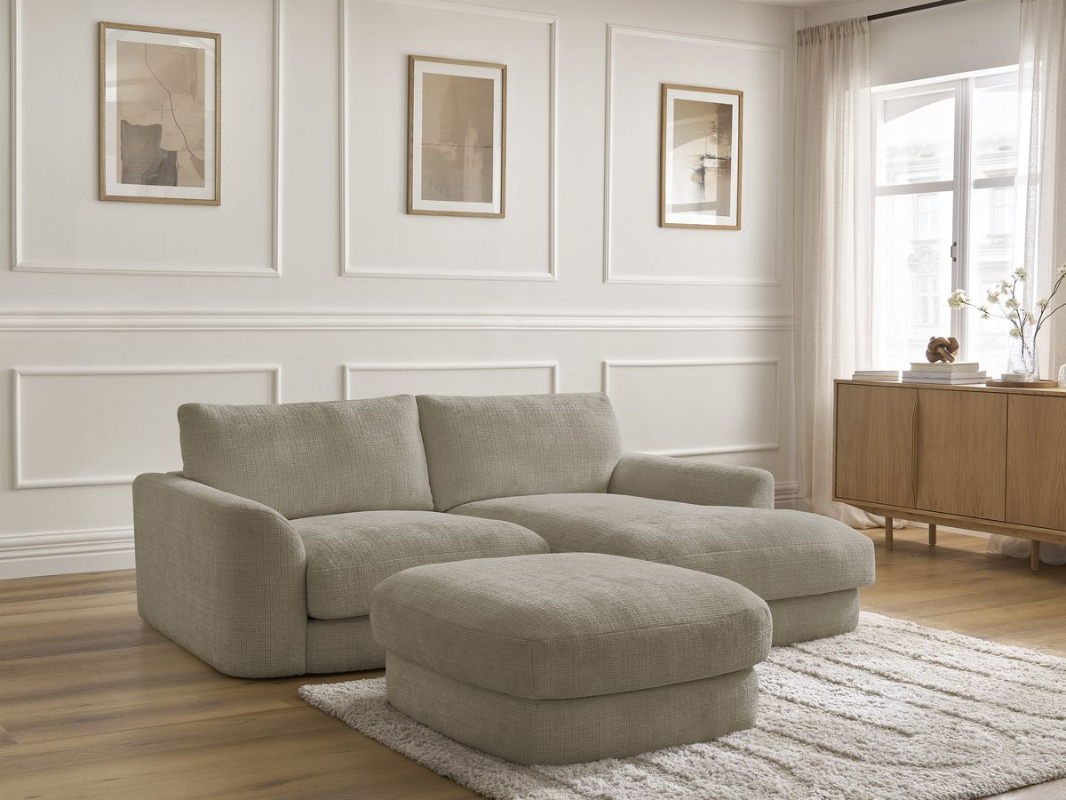 Bobochic Leonore Ecksofa mit Pouf Strukturstoff Taupe Ecke rechts