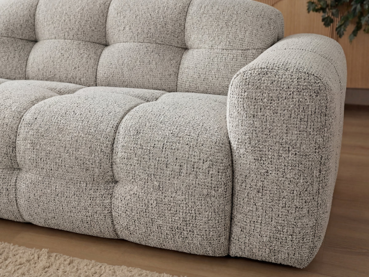 Bobochic Laura Ecksofa mit großem Pouf Melange-Stoff Taupe Ecke links