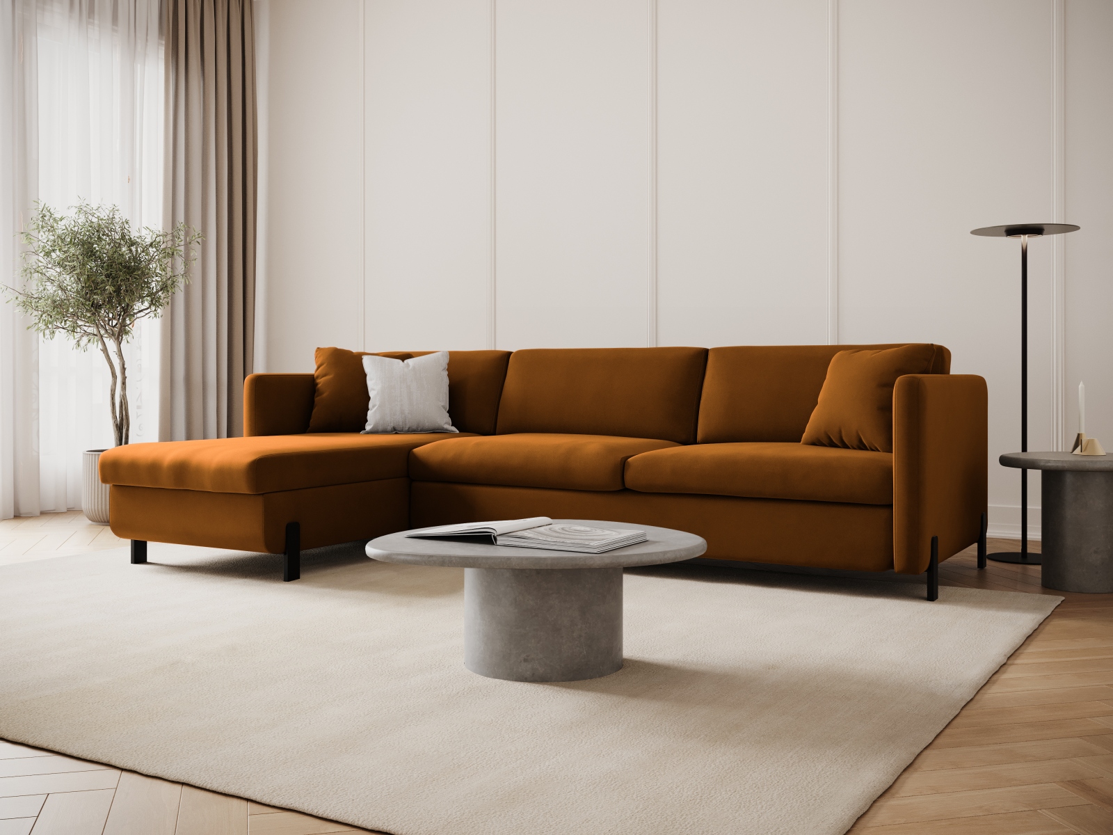 Micadoni Schlaf-Ecksofa Gloria 4-Sitzer Links Samt Braun 205x140