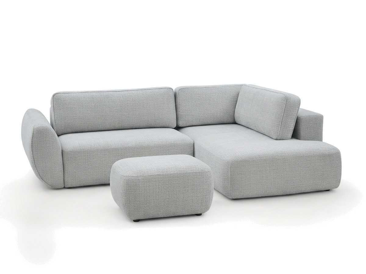 Bobochic Denise Ecksofa mit Schlaffunktion und Bettkasten und Pouf 256 × 197 cm Strukturstoff Hellgrau Ecke rechts