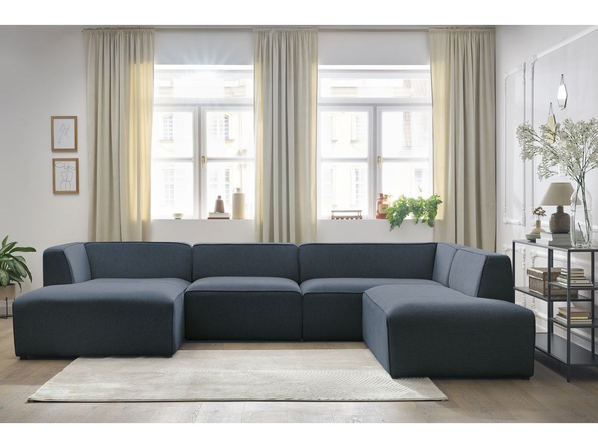 Bobochic Megeve Wohnlandschaft Melange-Stoff Dunkelblau Ecke links