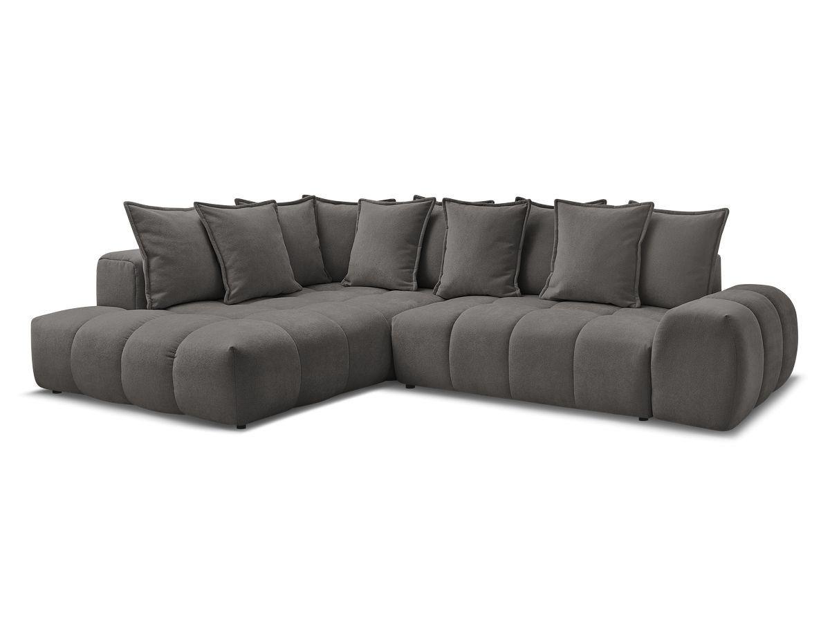 Bobochic Everest Ecksofa mit Schlaffunktion und Bettkasten 320 × 212 cm, 10 Kissen Strukturstoff Dunkelgrau Ecke links