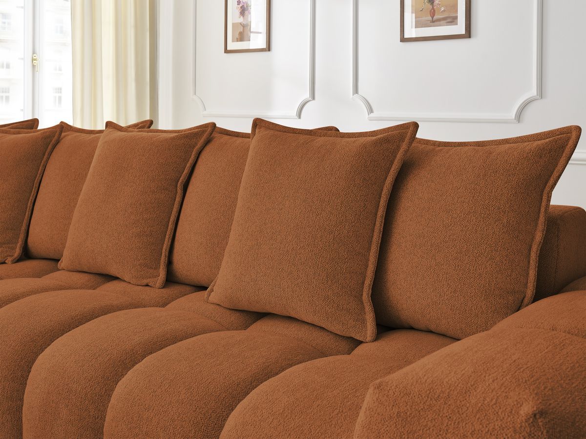 Bobochic Everest Ecksofa, 10 Kissen Melange-Stoff Orange Ecke links