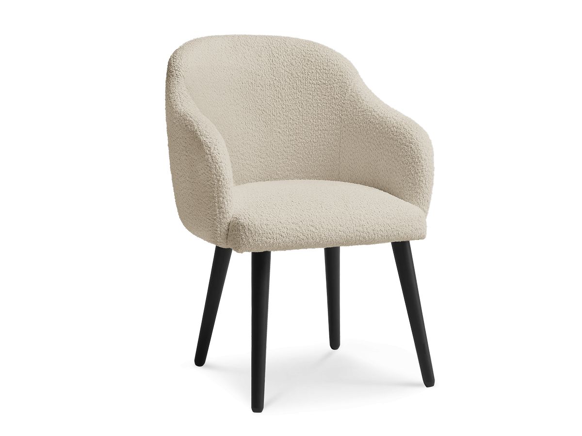 Bobochic Sophie Esszimmerstuhl mit skandinavischen Beinen, schwarz Bouclé-Stoff Beige