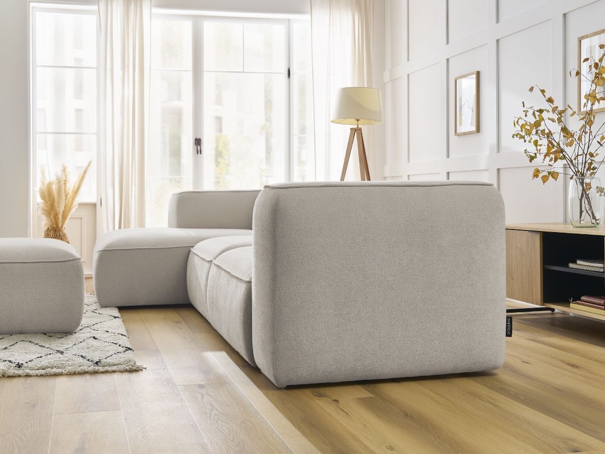 Bobochic Zephyr Ecksofa mit Pouf 349 × 165 cm Strukturstoff Beige Ecke links
