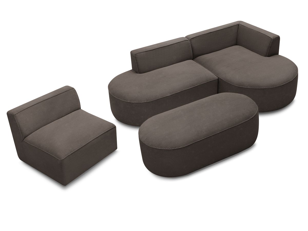 Bobochic Rousseau Ecksofa mit Sofamodul und Pouf Cordsamt Braun Ecke rechts