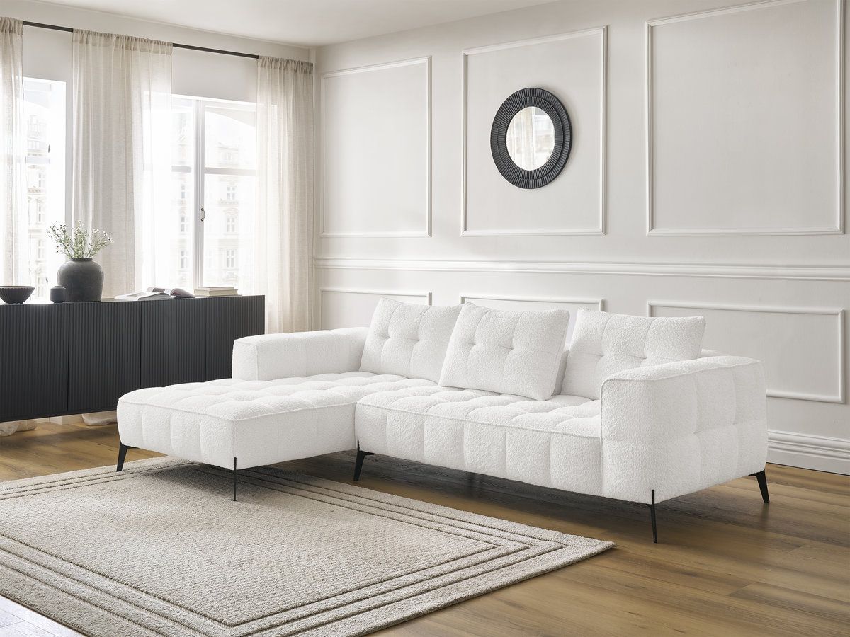 Bobochic Anis Ecksofa Bouclé-Stoff Weiß Ecke links