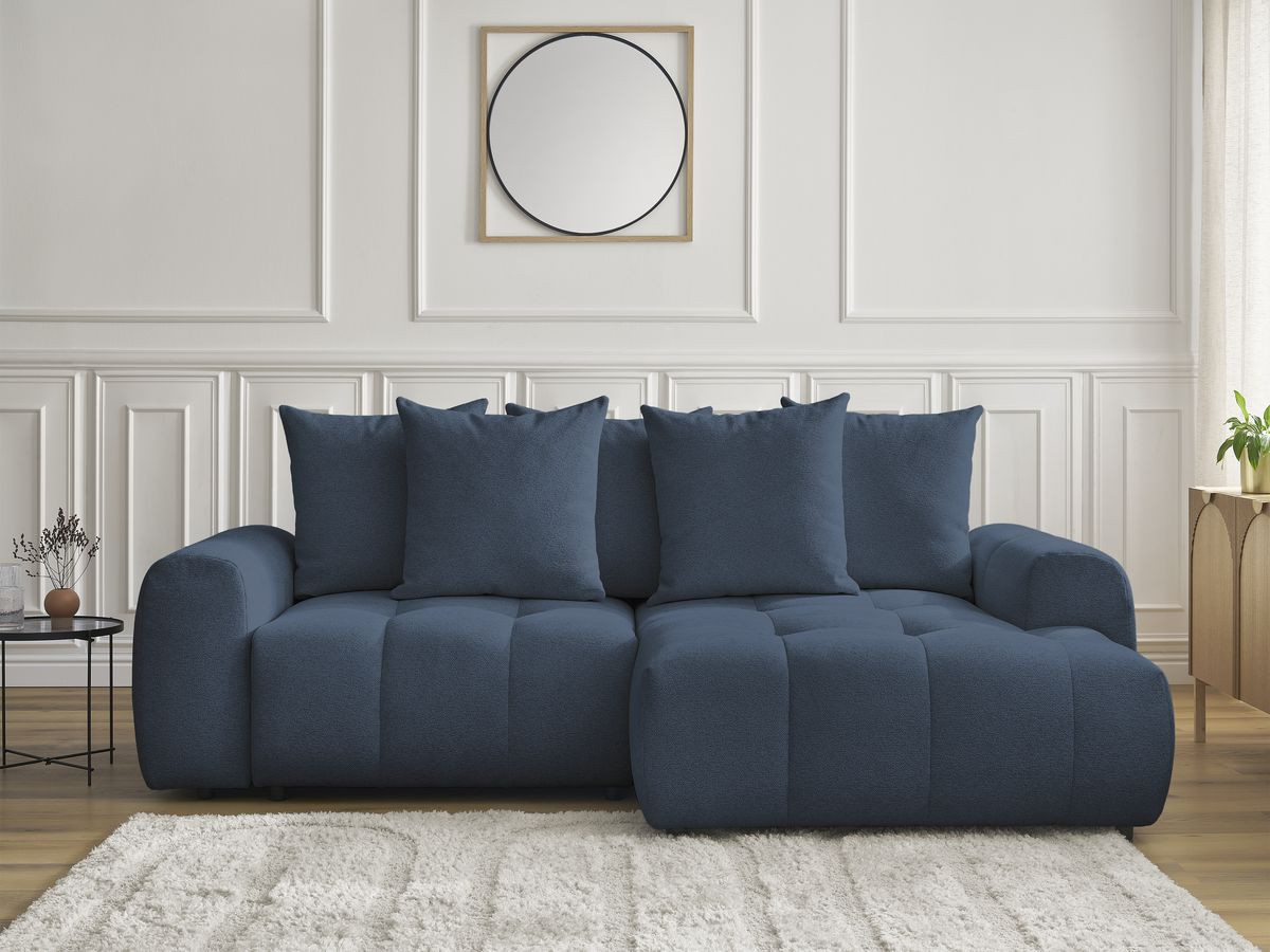 Bobochic Roxelane Ecksofa mit Schlaffunktion und Bettkasten 258 × 150 cm Melange-Stoff Dunkelblau Ecke rechts