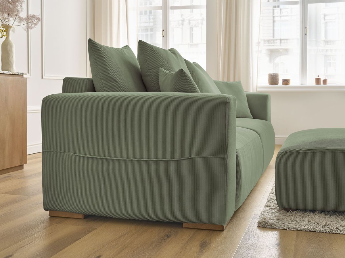 Bobochic Sidonie Schlafsofa 4-Sitzer mit Bettkasten und Pouf Cordsamt Grün