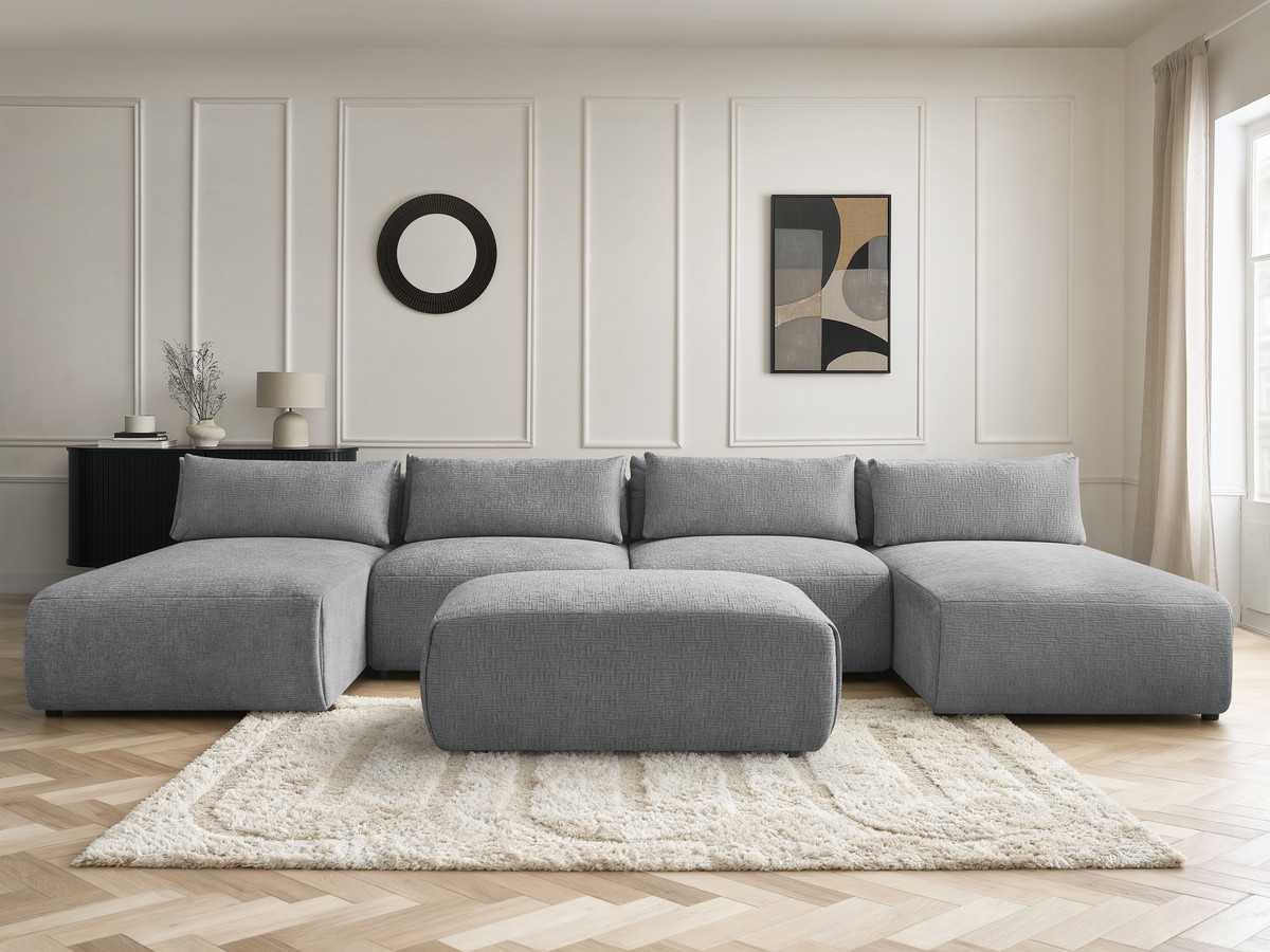 Bobochic Jana Wohnlandschaft mit kleinem Pouf Strukturstoff Dunkelgrau