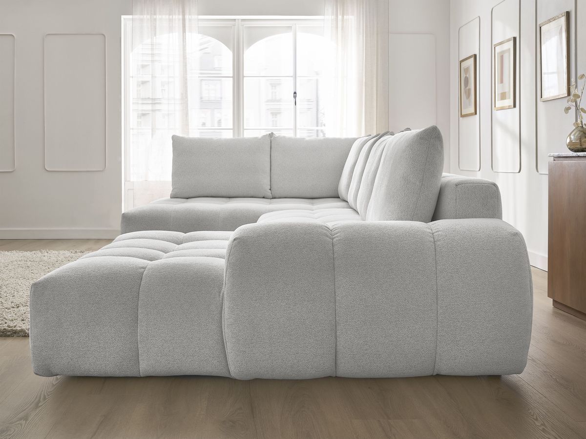 Bobochic Everest Wohnlandschaft, 6 Kissen Melange-Stoff Hellgrau Ecke rechts