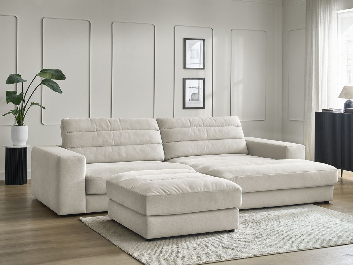 Bobochic Sierra Ecksofa mit Pouf Samt Beige Ecke rechts