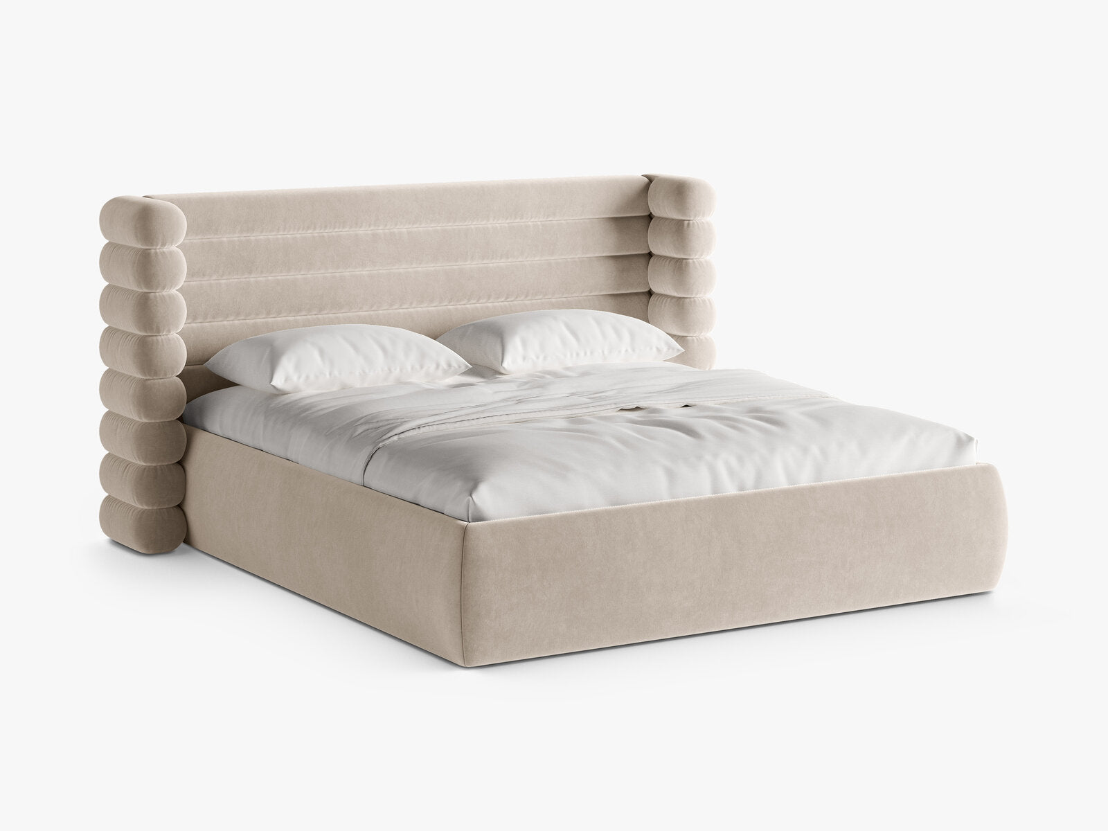 Micadoni Stauraumbett mit Kopfteil Mount Samt Salvador Beige 140x200