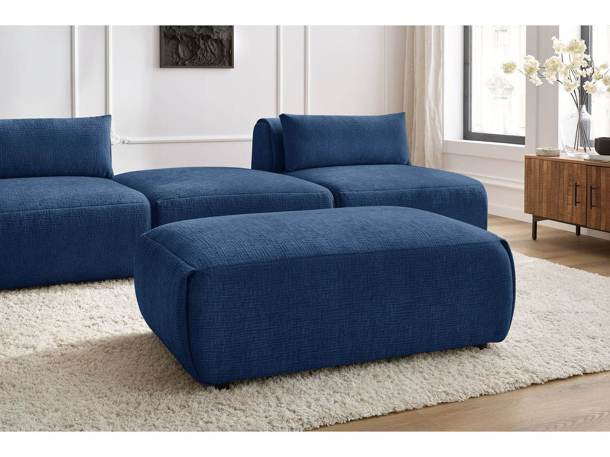 Bobochic Jeanne Sofa 4-Sitzer mit Pouf Strukturstoff Dunkelblau