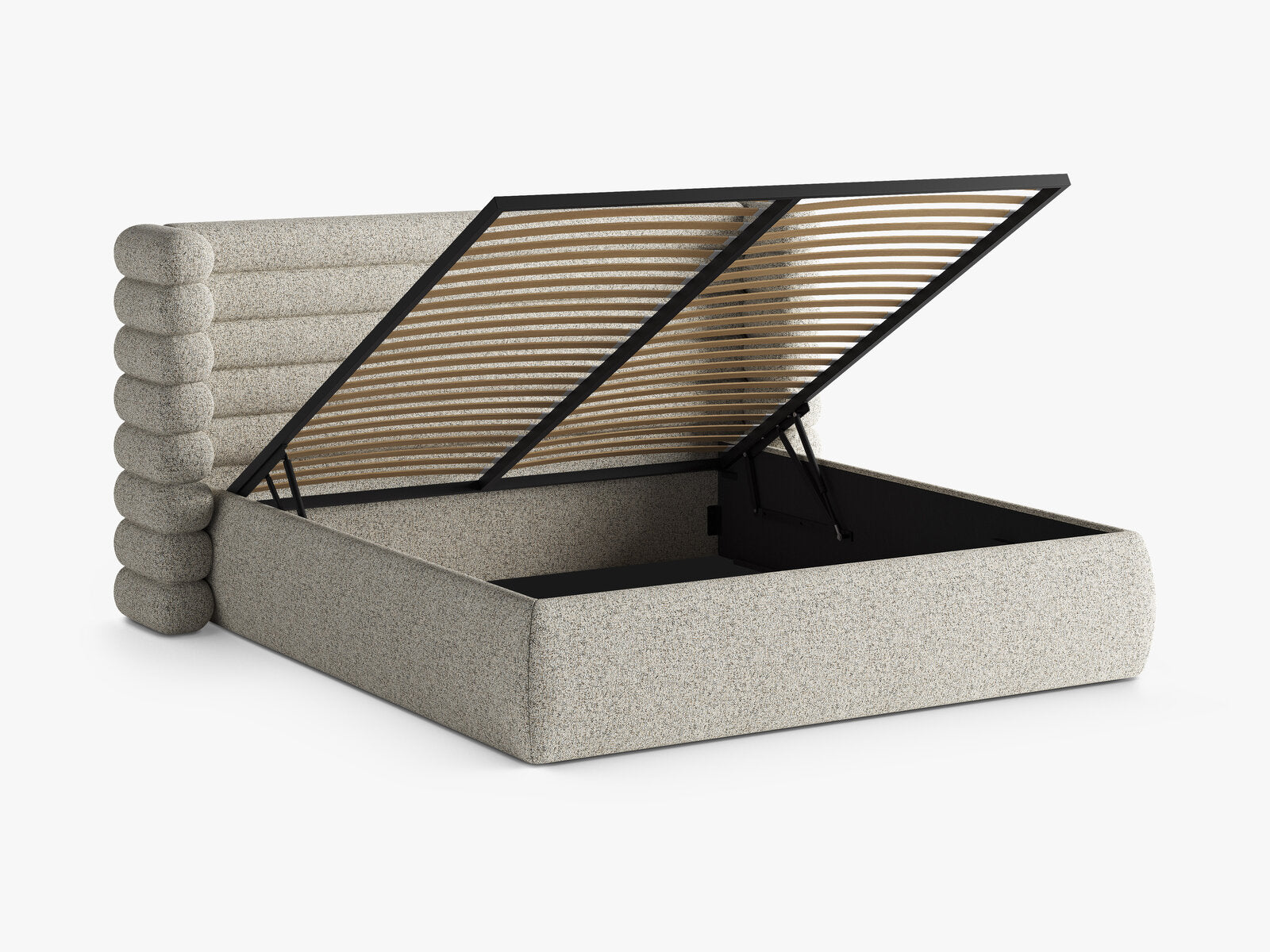 Micadoni Stauraumbett mit Kopfteil Mount Strukturierter Stoff Puente Beige Melange 140x200