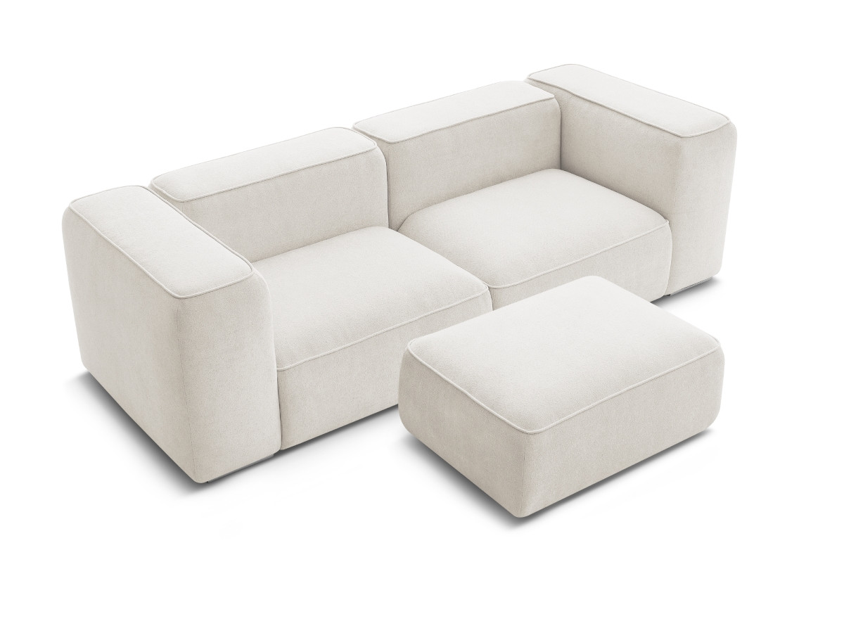 Bobochic Zephyr Sofa 3-Sitzer mit Pouf Strukturstoff Weiß