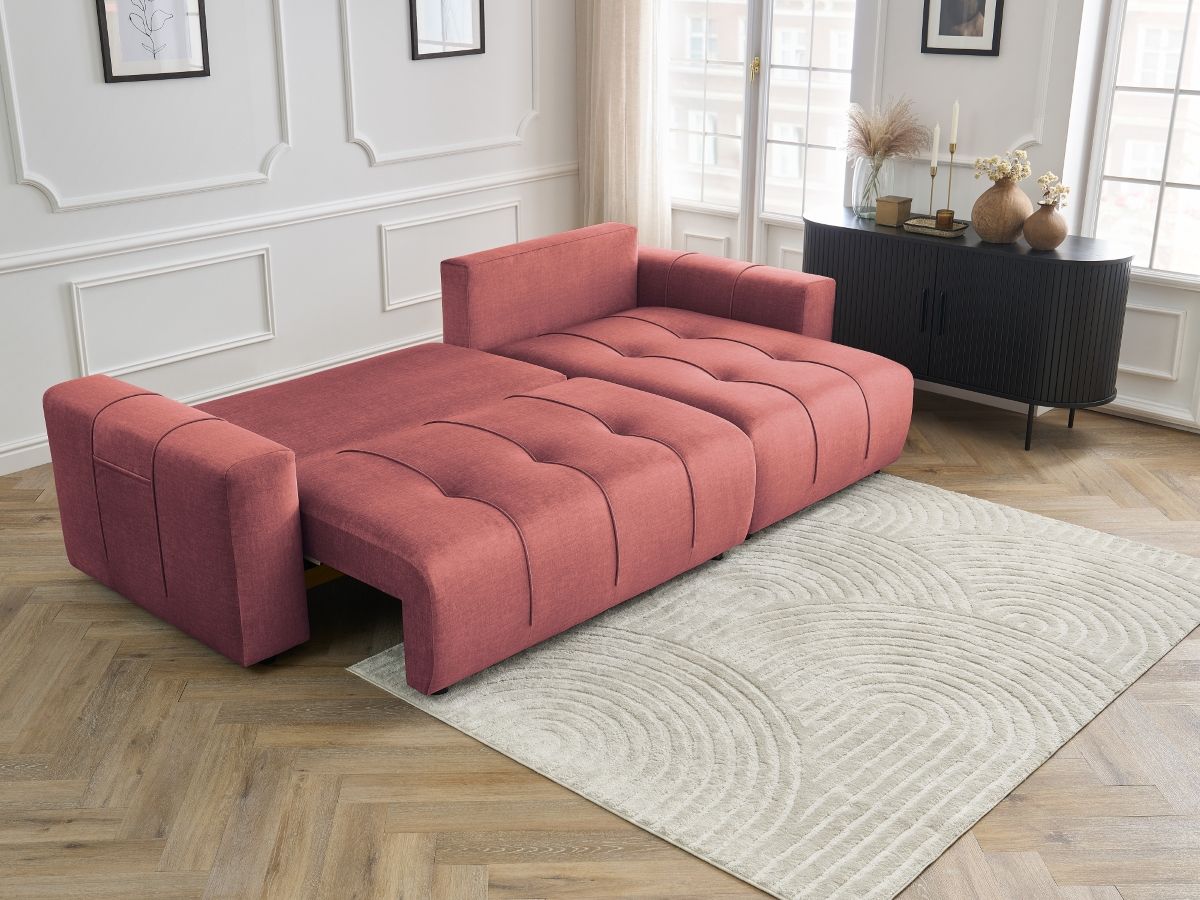 Bobochic Arsene Ecksofa mit Schlaffunktion und Bettkasten 288 × 148 cm Samt Orange