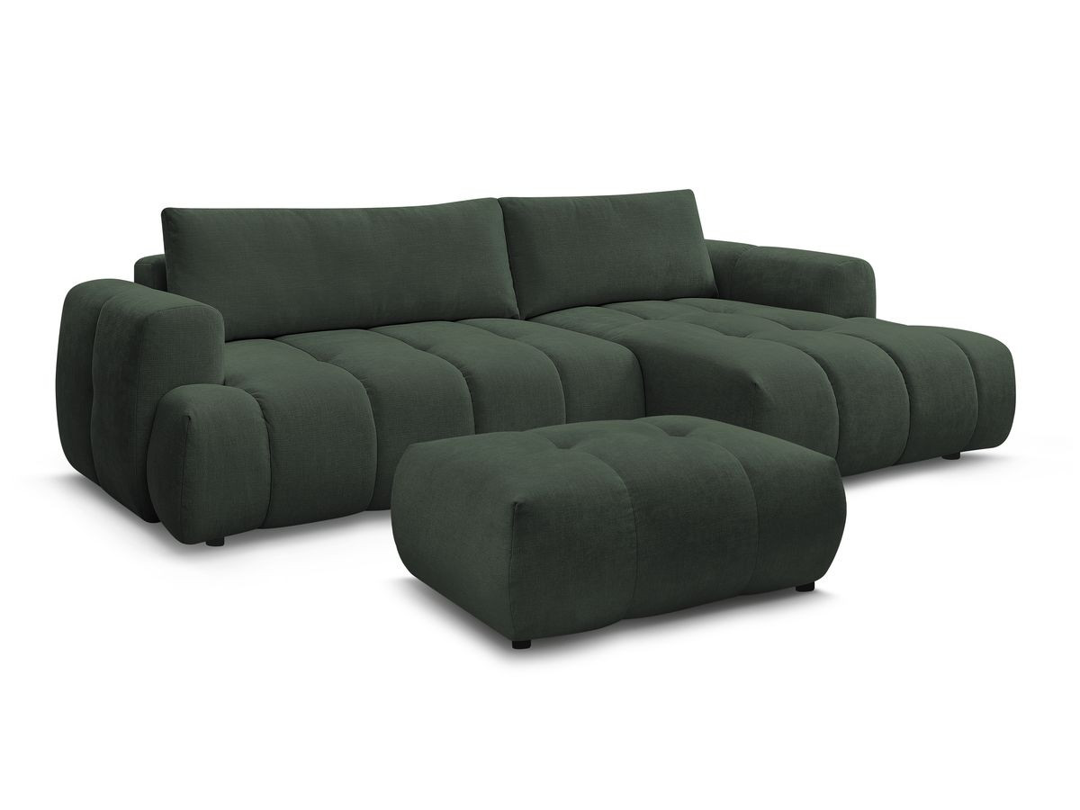 Bobochic Fuji Ecksofa mit Schlaffunktion und Bettkasten und Pouf 292 × 160 cm Stoff Grün Ecke rechts