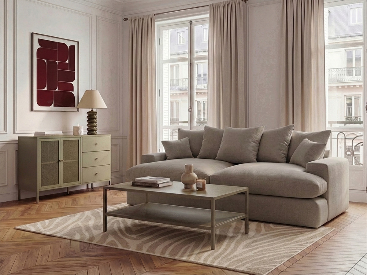 Bobochic Nevada Sofa 3-Sitzer 226 × 150 cm Stoff Beige