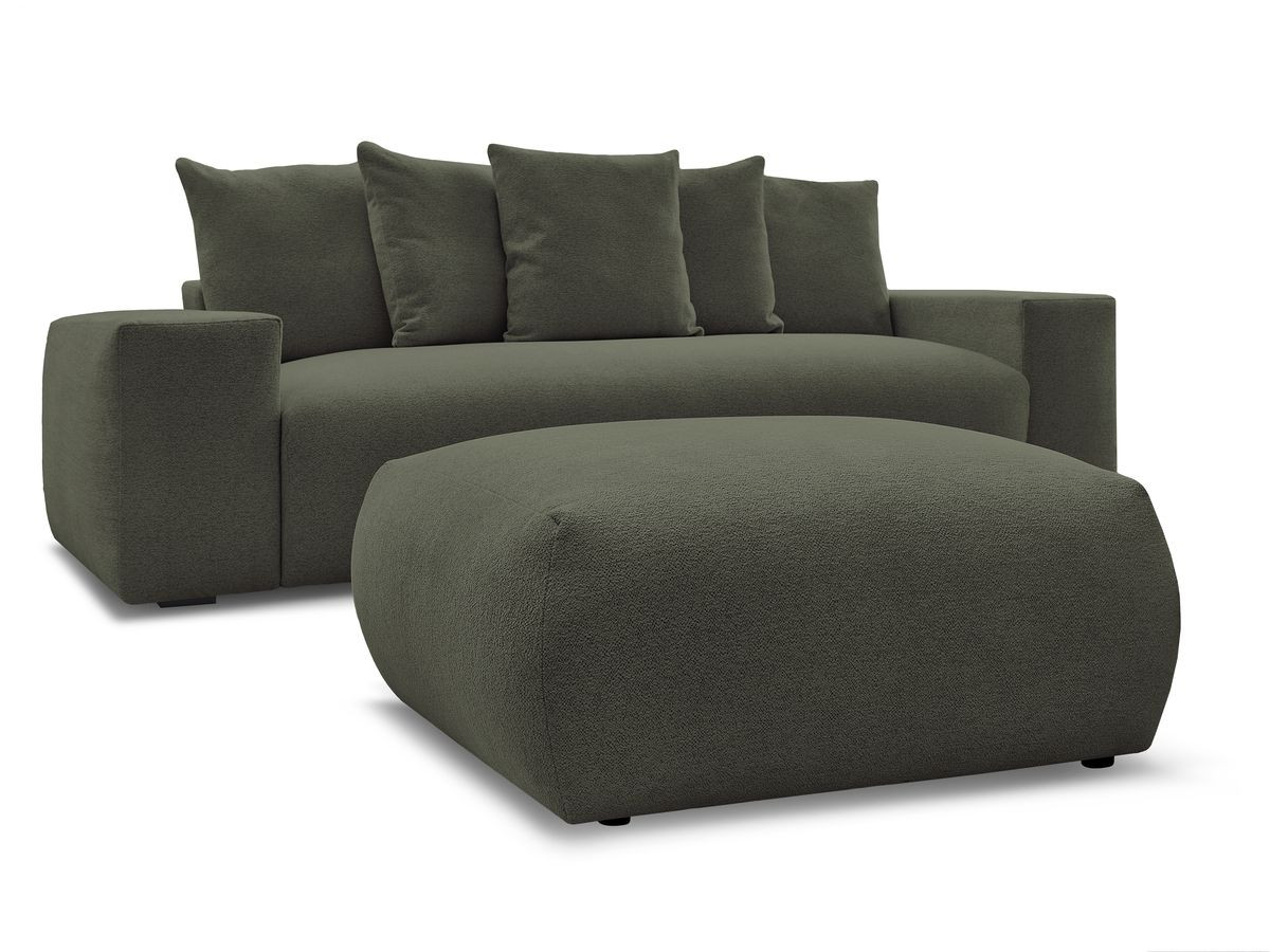 Bobochic Voltaire Schlafsofa 4-Sitzer mit Bettkasten und Pouf Melange-Stoff Grün