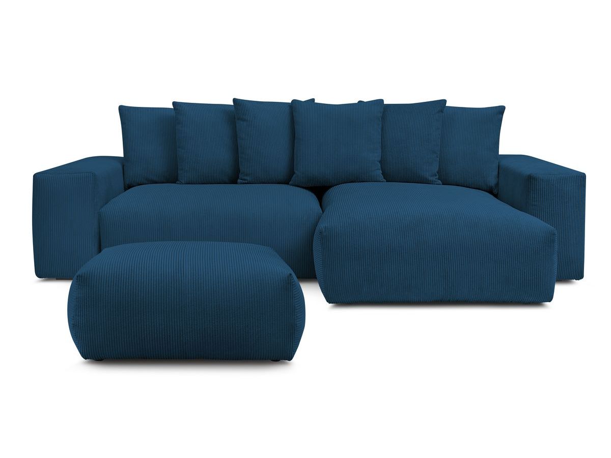 Bobochic Voltaire Ecksofa mit Schlaffunktion und Bettkasten und Pouf Cordsamt Dunkelblau