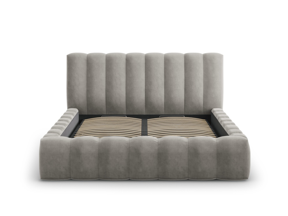 Cosmopolitan Design Stauraumbett mit Kopfteil Palma 140x200 Samt Bluvel Hellgrau