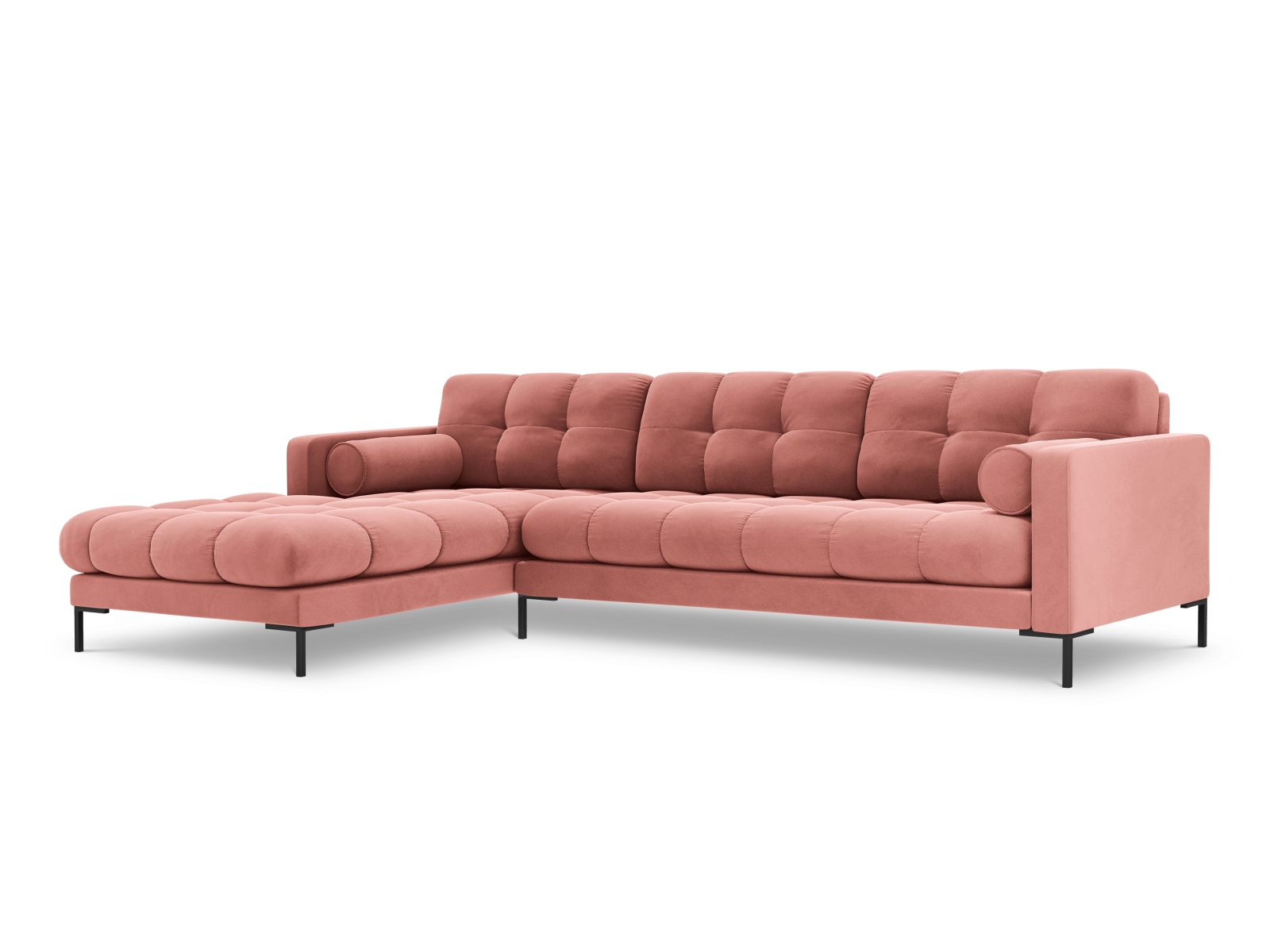 Cosmopolitan Design Ecksofa Bali 5-Sitzer Samt Bluvel Rosa Links Beine Schwarzes Metall