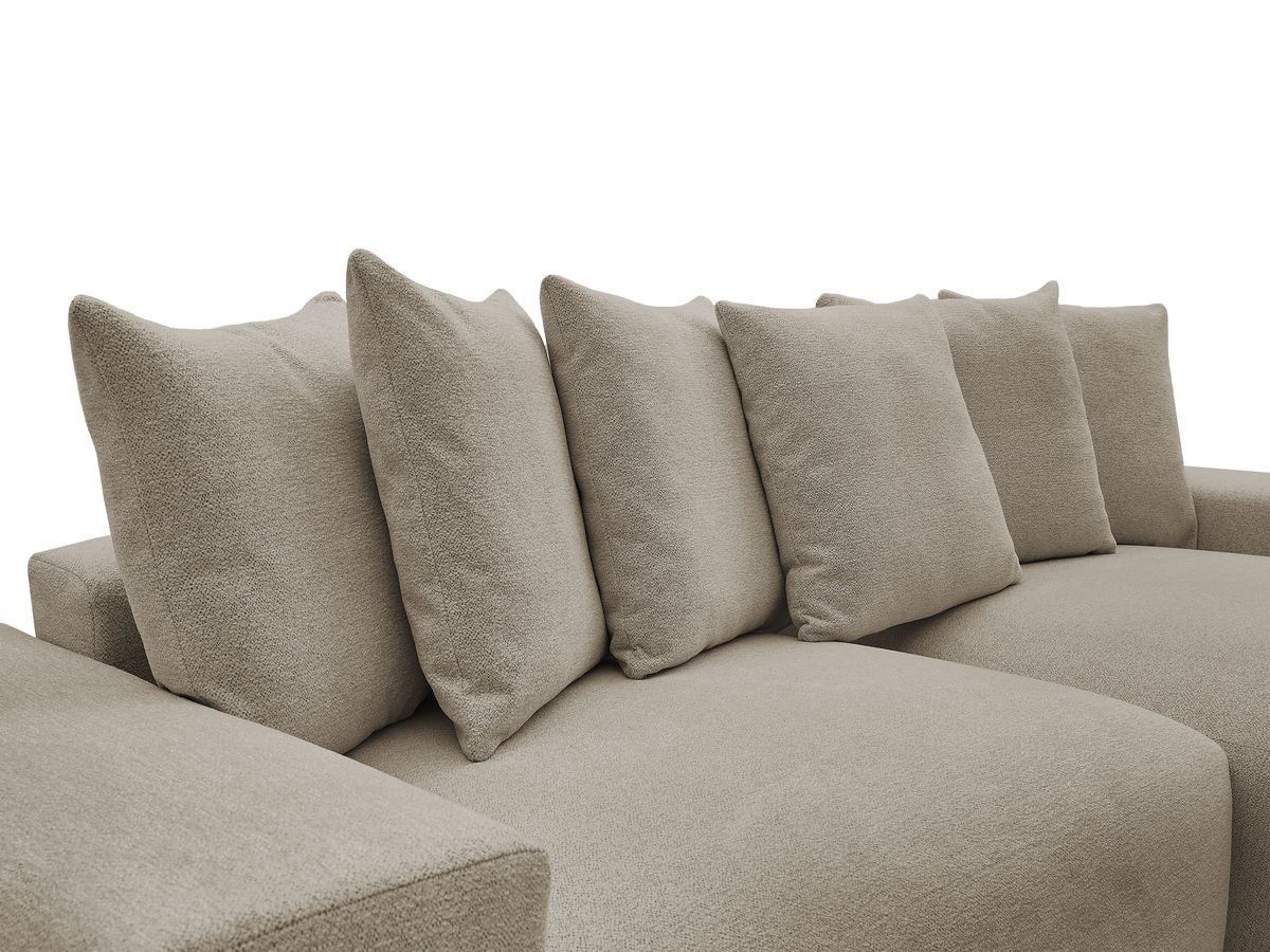 Bobochic Voltaire Ecksofa mit Schlaffunktion und Bettkasten und Pouf Melange-Stoff Taupe