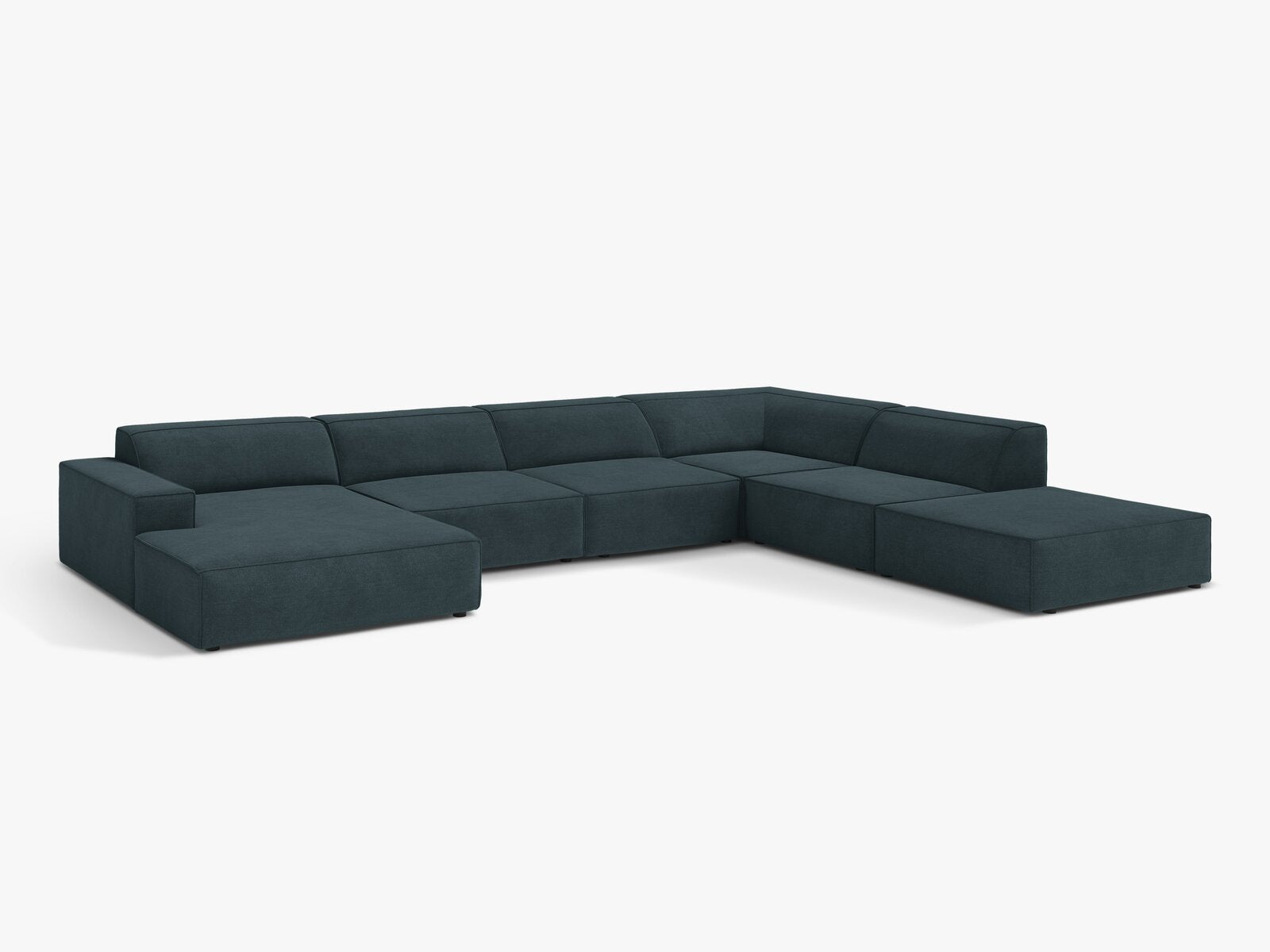 Micadoni Panorama-Ecksofa Jodie 7-Sitzer Strukturierter Stoff Liberty Dunkel Petrol Rechts