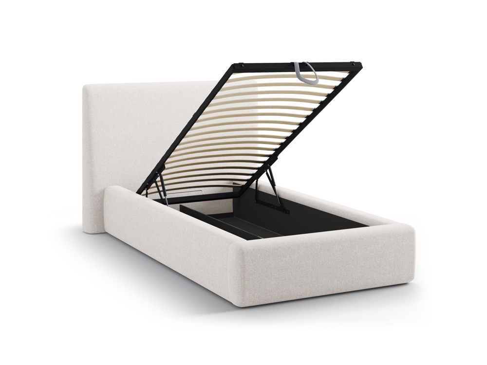 Cosmopolitan Design Stauraumbett mit Kopfteil Asti Strukturierter Stoff Moly Helles Beige