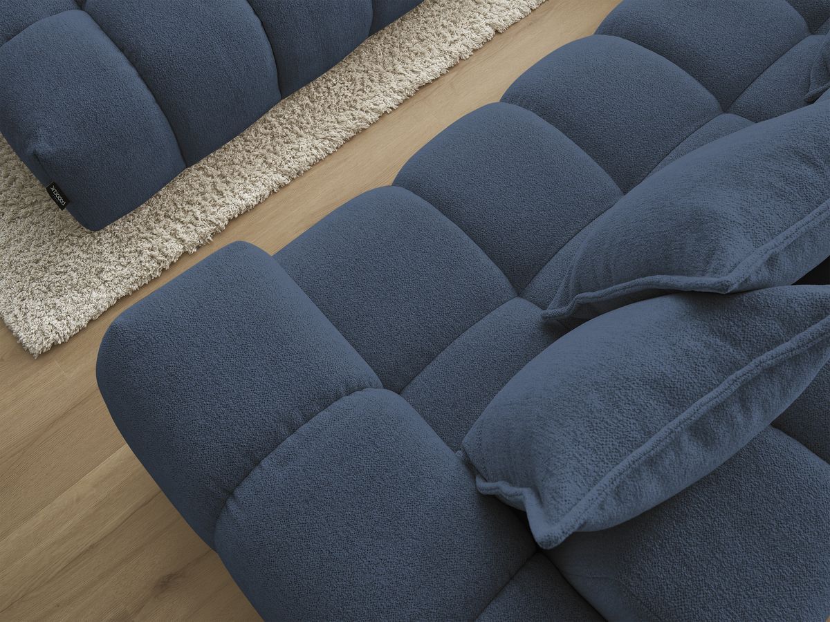 Bobochic Everest Ecksofa mit Schlaffunktion und Pouf, 10 Kissen Melange-Stoff Dunkelblau Ecke links