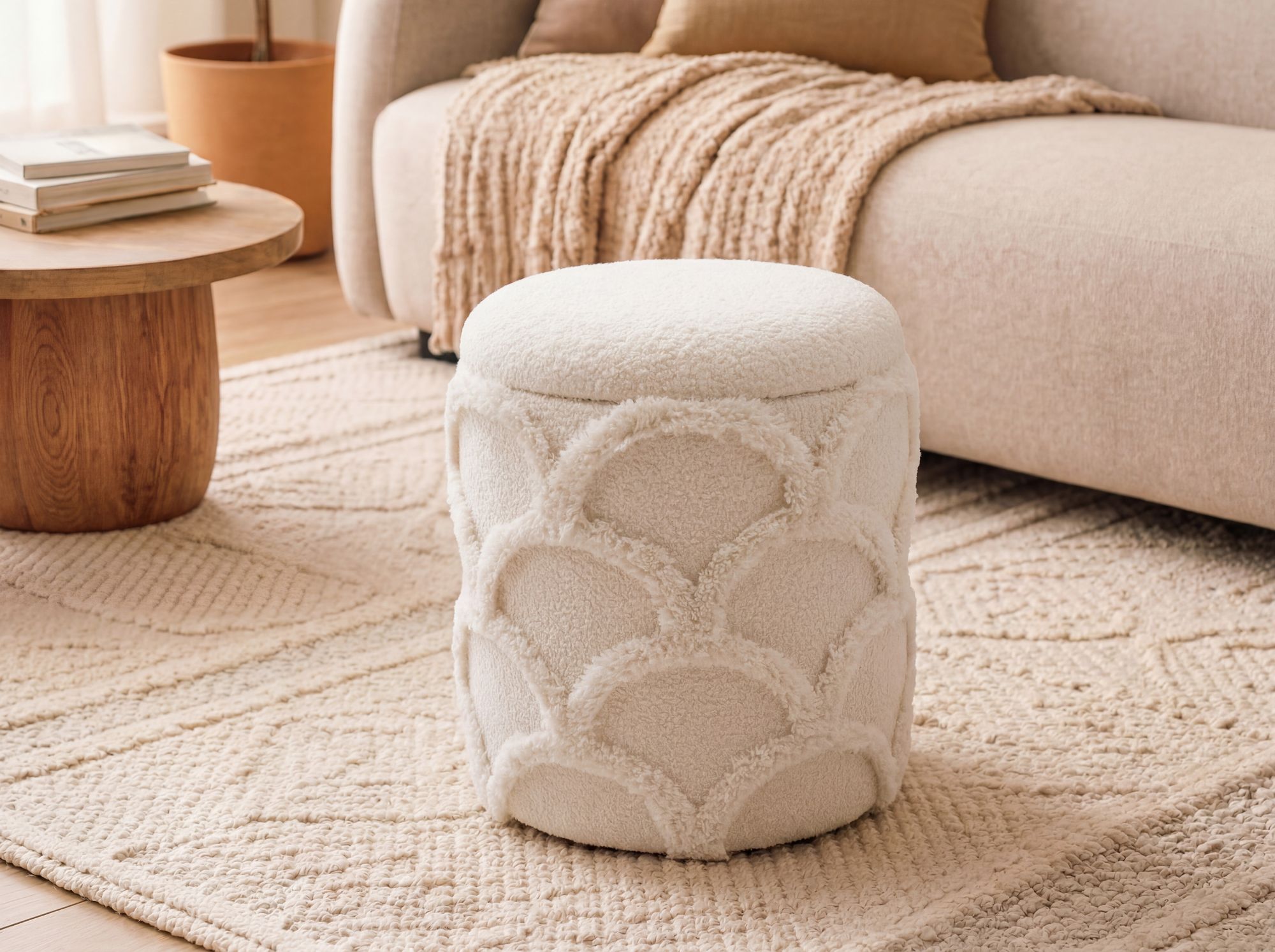 Sitzhocker Vanvikan Stoff Creme Ø 40 cm