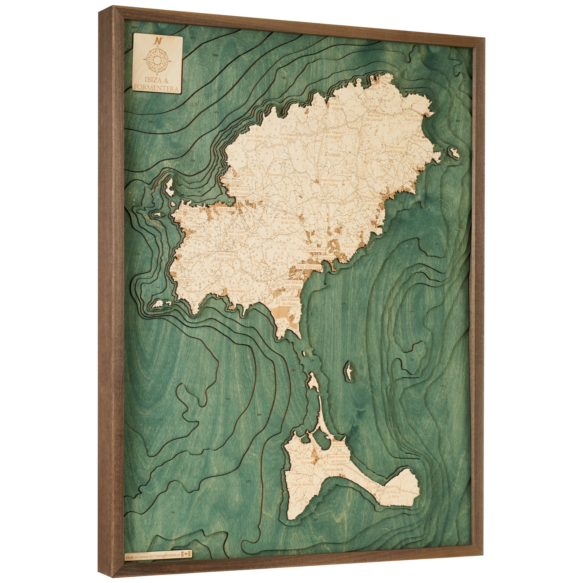 Cutting Brothers 3D Holz-Wandkarte Ibiza Formentera 81x61 cm