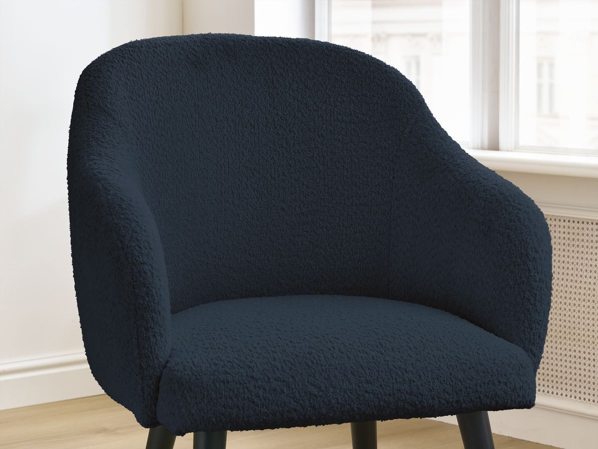 Bobochic Sophie Esszimmerstuhl 4er-Set mit skandinavischen Beinen, schwarz Bouclé-Stoff Dunkelblau