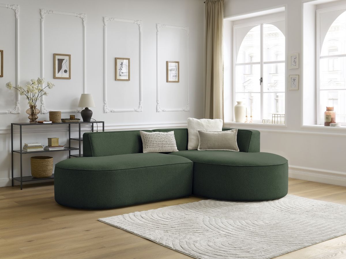 Bobochic Rousseau Ecksofa Melange-Stoff Grün Ecke rechts
