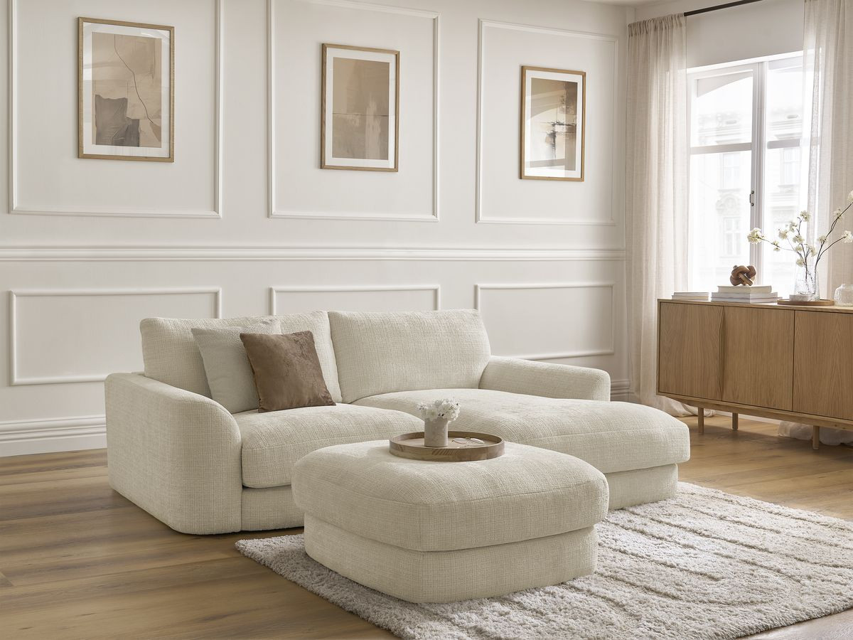 Bobochic Leonore Ecksofa mit Pouf Strukturstoff Beige Ecke rechts
