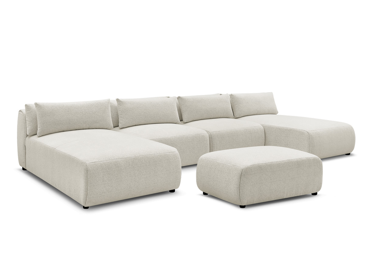 Bobochic Jana Wohnlandschaft mit kleinem Pouf Melange-Stoff Weiß