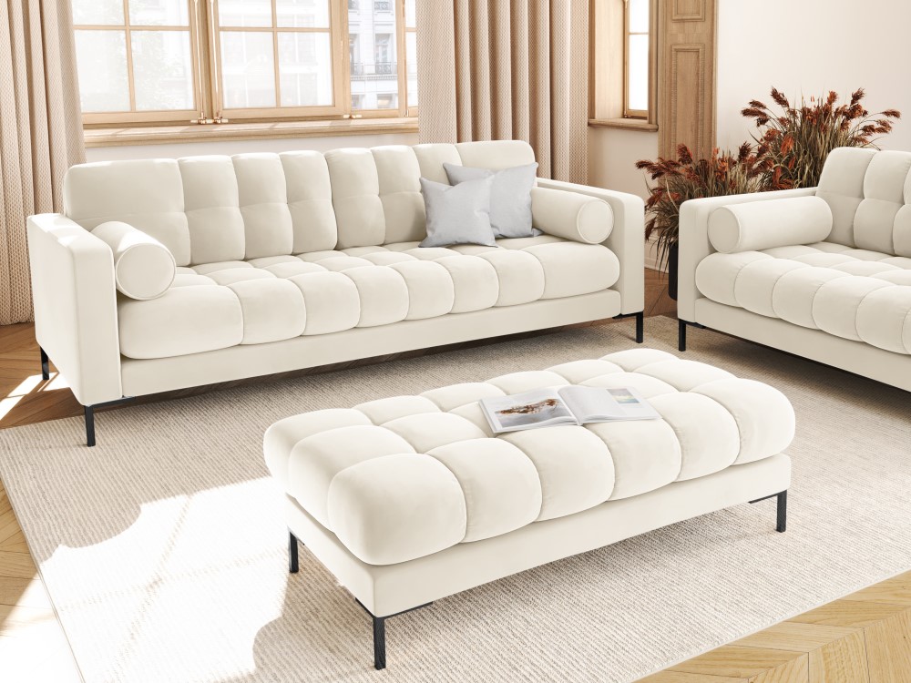 Cosmopolitan Design Sofa Bali 3-Sitzer Samt Bluvel Helles Beige Beine Schwarzes Metall