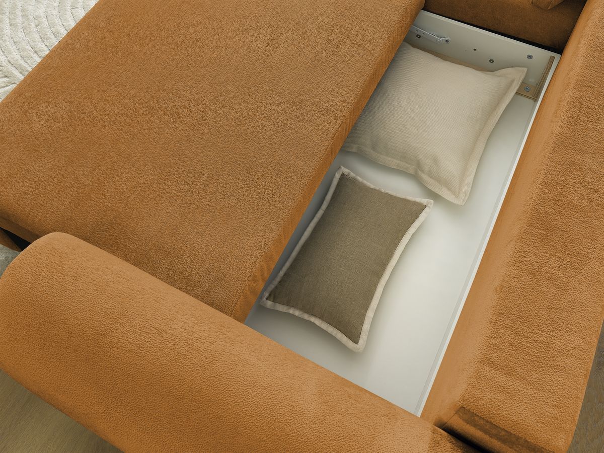 Bobochic Lucien Ecksofa mit Schlaffunktion und Bettkasten 314 × 167 cm Stoff Gelb Ecke links
